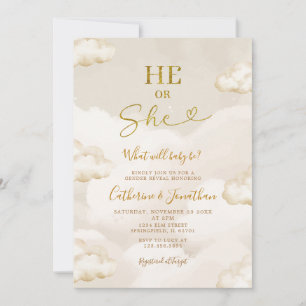 Hij of Zij Boho Beige Wolken Goud Geslacht Reveal Kaart