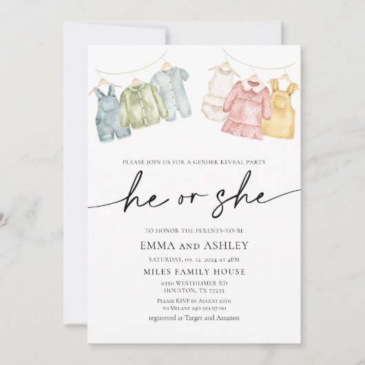 Hij of zij Boho Clothes Gender Reopenbaart uitnodi Kaart (Voorkant)