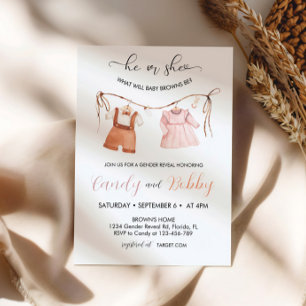 Hij of zij Boho Clothesline Gender Reveal Kaart