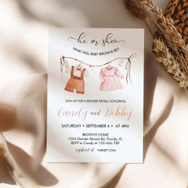 Hij of zij Boho Clothesline Gender Reveal Kaart