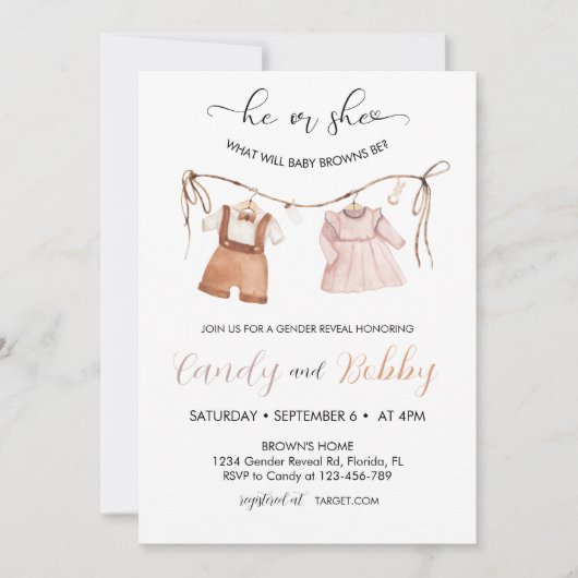 Hij of zij Boho Clothesline Gender Reveal Kaart (Voorkant)