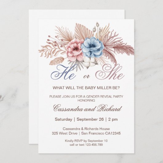 Hij of zij Boho Gender Reopenbaart partijuitnodigi Kaart (Voorkant / Achterkant)