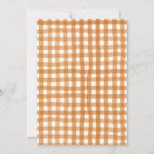 Hij of zij boog pompoentaart gender reveal gingham kaart (Achterkant)