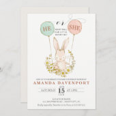 Hij of zij Bunny Balloons sekse onthult uitnodigin Kaart (Voorkant / Achterkant)