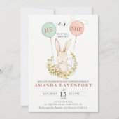 Hij of zij Bunny Balloons sekse onthult uitnodigin Kaart (Voorkant)