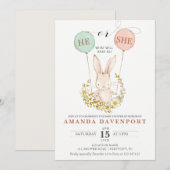 Hij of zij Bunny Balloons sekse onthult uitnodigin Kaart (Voorkant / Achterkant)