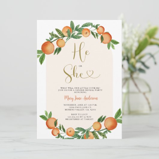 Hij of zij Citrus Oranje groen Geslacht onthullen Kaart (Staand voorkant)