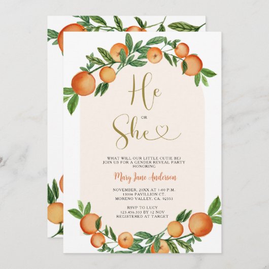 Hij of zij Citrus Oranje groen Geslacht onthullen Kaart (Voorkant / Achterkant)
