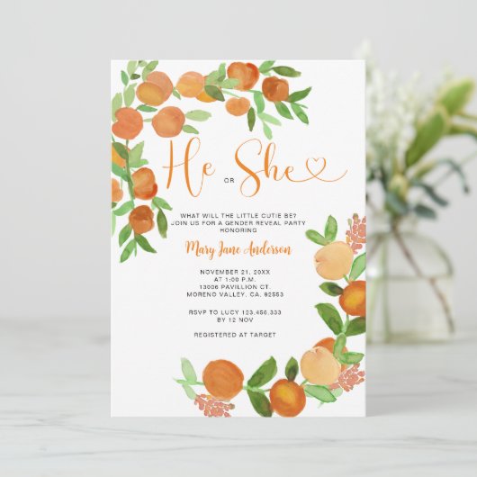 Hij of zij Citrus Oranje groen Geslacht onthullen Kaart (Staand voorkant)