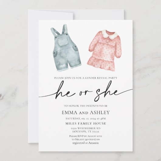 Hij of zij Clothes Gender Reopenbaart uitnodiging (Voorkant)