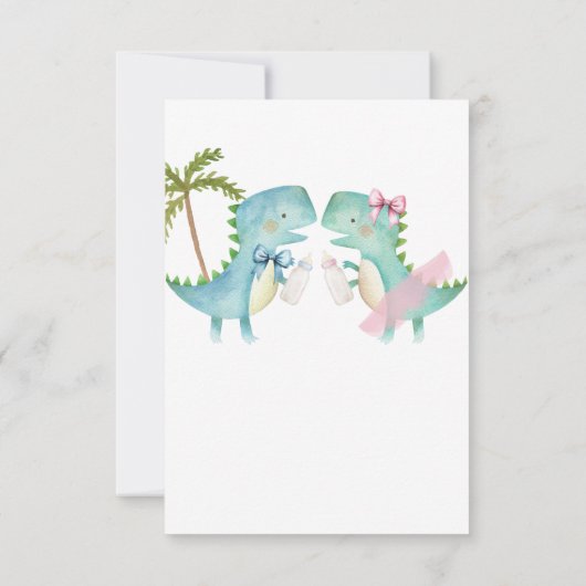 Hij of zij dino met Pink Blue Bow Gender Reveal Kaart (Achterkant)