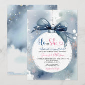 Hij of zij Dusty Blue Winter Ornament Gender Revea Kaart (Voorkant / Achterkant)