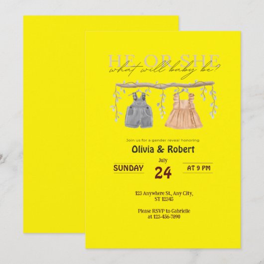 Hij of zij? Een plons van plezier! Roze & Blauwe W Kaart (Voorkant / Achterkant)