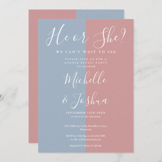 Hij of zij Elegante moderne geslacht onthulling fe Kaart (Voorkant / Achterkant)