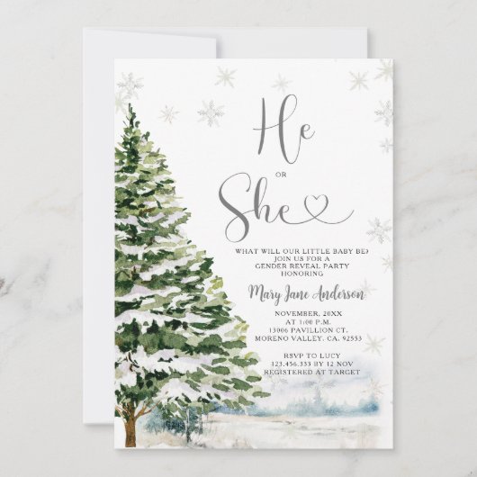 Hij of zij Evergreen Winter Gender Reveal Kaart (Voorkant)