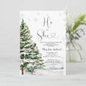 Hij of zij Evergreen Winter Gender Reveal Kaart (Staand voorkant)
