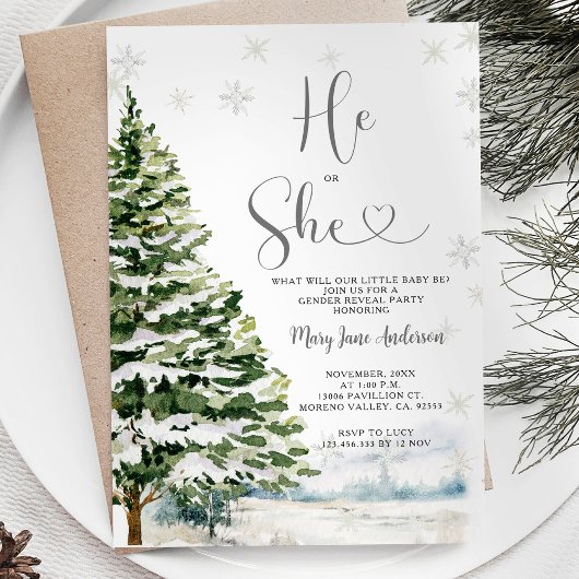 Hij of zij Evergreen Winter Gender Reveal Kaart
