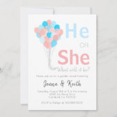 Hij of zij geeft ballonnen boven thema Baby te ont Kaart (Voorkant)