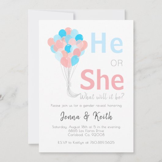 Hij of zij geeft ballonnen boven thema Baby te ont Kaart (Voorkant)