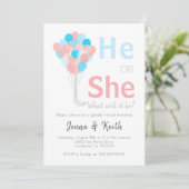 Hij of zij geeft ballonnen boven thema Baby te ont Kaart (Staand voorkant)