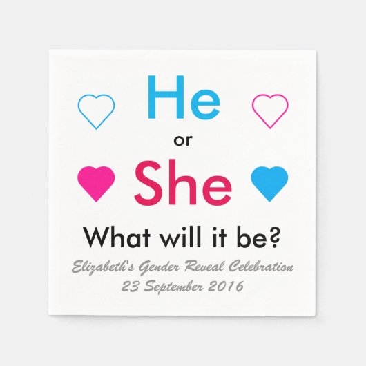 Hij of zij? Gender onthulling Papier Napkins Servet (Voorkant)