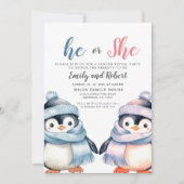 Hij of zij, Gender Reveal, Baby shower Pinguïn Kaart (Voorkant)