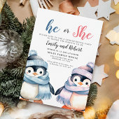 Hij of zij, Gender Reveal, Baby shower Pinguïn Kaart