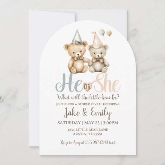 Hij of zij gender reveal Beer Dusty Blue Pink Kaart (Voorkant)