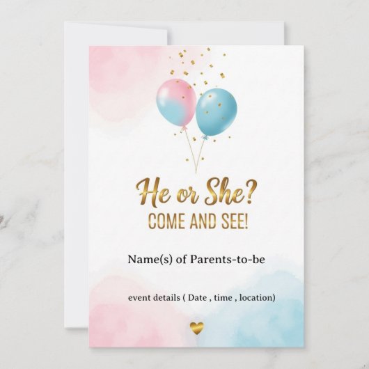 ✨ Hij of zij? Gender Reveal Party Uitnodiging | Ro (Voorkant)