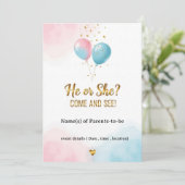 ✨ Hij of zij? Gender Reveal Party Uitnodiging | Ro (Staand voorkant)