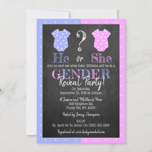Hij of zij? Genderfeest! Baby Shower Kaart (Voorkant)