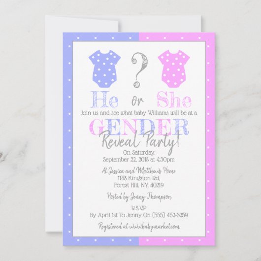 Hij of zij? Genderfeest! Baby Shower Kaart (Voorkant)