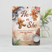 Hij of Zij Gingerbread Cookies Xmas Geslacht Onthu Kaart (Staand voorkant)
