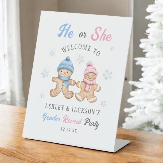 Hij of zij Gingerbread Gender Reveal Welkom Reclamebord Met Voetstuk