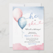 Hij of zij heeft een roze en blauwe ballon kaart (Voorkant)