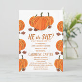 Hij of zij Herfst Pumpkin Gender Reveal Kaart (Staand voorkant)