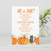Hij of zij Herfst Pumpkin Gender Reveal Kaart (Staand voorkant)