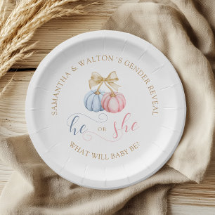Hij of zij Herfst Pumpkin Gender Reveal Paper Bord