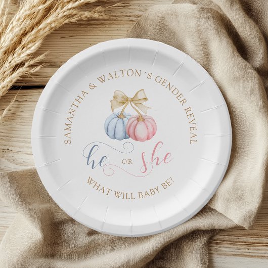Hij of zij Herfst Pumpkin Gender Reveal Paper Bord