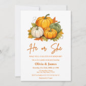 Hij of zij Herfst Pumpkin Gender Reveal Party Kaart (Voorkant)
