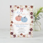 Hij of zij Herfst Pumpkin Wildflower Gender Reveal Kaart (Staand voorkant)