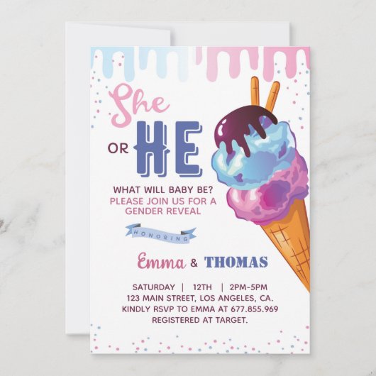 Hij of zij Ice Cream Geslacht Onthulling Party Uit Kaart (Voorkant)