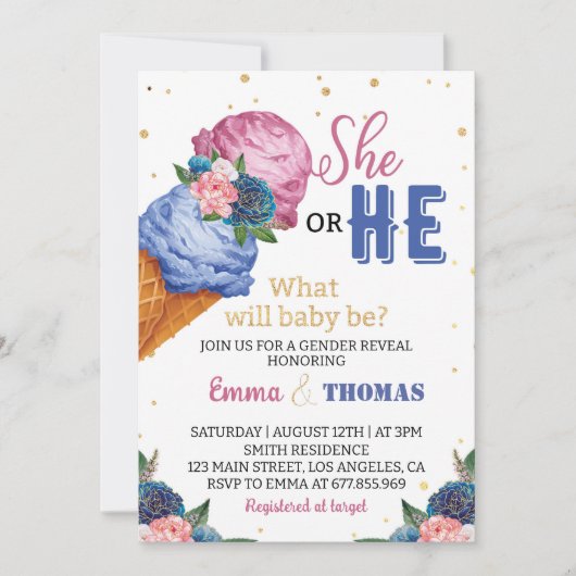 Hij of zij Ice Cream Geslacht Onthulling Party Uit Kaart (Voorkant)