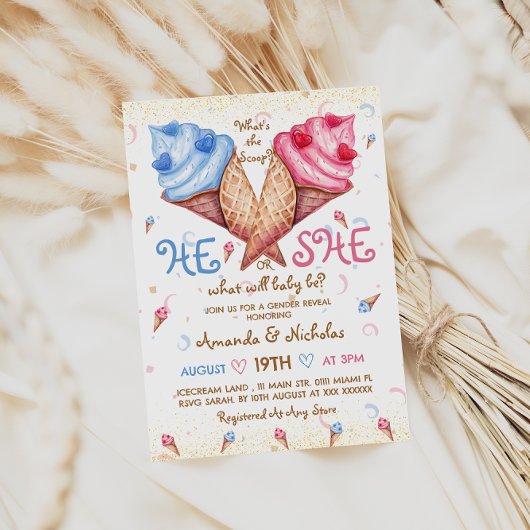 Hij of zij Ice Cream Roze Blauw Goud Geslacht onth Kaart