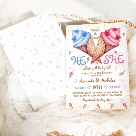 Hij of zij Ice Cream Roze Blauw Goud Geslacht onth Kaart