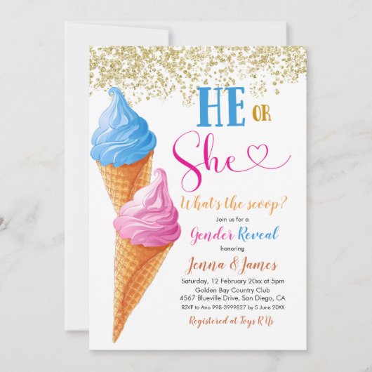 Hij of Zij Ijsje Geslacht Reveal Uitnodiging (Voorkant)