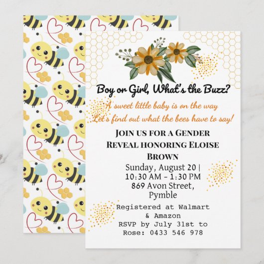 Hij of zij is de gele bloem gender reveal party kaart (Voorkant / Achterkant)