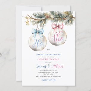 Hij of Zij Kerstbal Blauw Roze Kerstmis Geslacht R Kaart