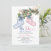 Hij of zij Kerstman Sokken Kerst Geslacht Onthulli Kaart (Staand voorkant)