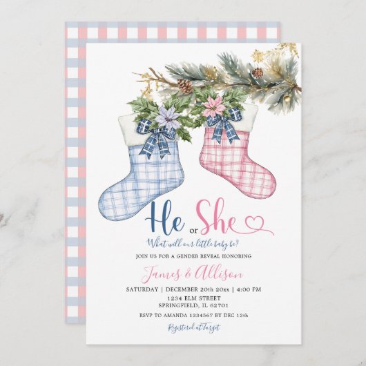 Hij of zij Kerstman Sokken Kerst Geslacht Onthulli Kaart (Voorkant / Achterkant)